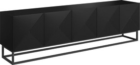Szafka RTV Asha 200 cm z ryflowanym frontem i metalowym stelażem - czarny mat