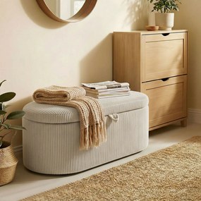 HOMCOM Tapicerowana skrzynia do przechowywania, wyściełane siedzisko, ławka na końcu łóżka, 105 x 51 x 49 cm, Beżowa | Aosom PL