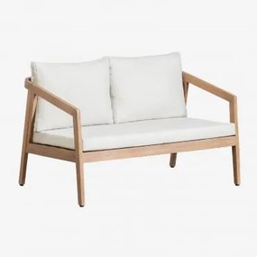 Sofa Dwuosobowa Z Drewna Akacjowego Kaela Jasny Akacjowy Brąz & Tkaniny Gardenia Biel - Sklum