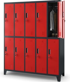 Metalowa szatnia 10-skrytkowa Bartek 136x45x172 cm antracyt/czerwony
