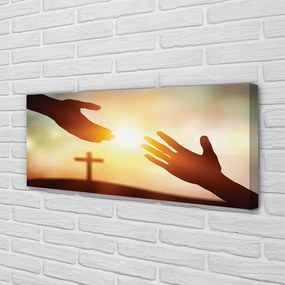 Fotoobraz na płótnie Dwie Dłonie przed Krzyżem