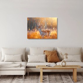 Obraz na szkle - Jeleń na polu (70x50 cm)