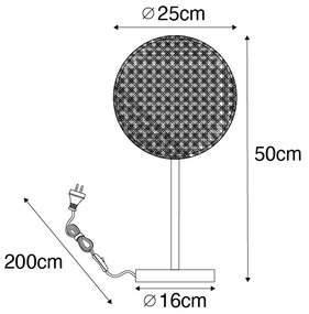 Rustykalna lampa stołowa czarna z rattanem 25 cm - KataKolonialny Oswietlenie wewnetrzne
