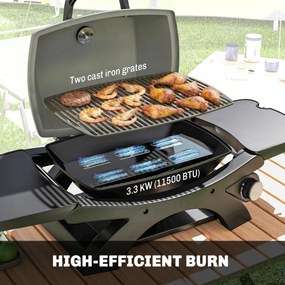 Outsunny Grill gazowy 3,3 kW Stołowy grill z 1 palnikiem składane boczne stoliki ruszty żeliwne wyjmowana taca na tłuszcz | Aosom PL