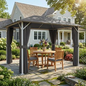 Outsunny Altana ok. 4x3m Wodoodporna Stabilna Zimowa Altana z Moskitierą, 4 ścianami, wentylacją i otworami odpływowymi | Aosom PL