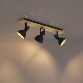 Czarny reflektor sufitowy z drewnem, 3-punktowy, obrotowy i przechylny - Jakub