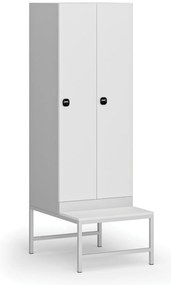 Szafka ubraniowa z ławką, 2-drzwiowa, 1875 x 600 x 500/800 mm, demontaż, zamek RFID, drzwi laminowane, biała