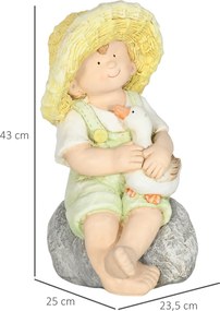 Outsunny Statuetka Ogrodowa Chłopiec w Słomkowym Kapeluszu 43cm Dekoracja do Ogrodu | Aosom PL