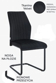 Krzesło IVO nowoczesne tkanina Welur płoza metalowa czarna : Kolor tkaniny - VELVET - MG19