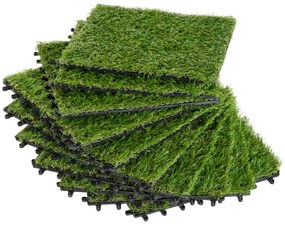 Outsunny Rolka Sztuczna Trawa 10 Sztuk Maty Trawnikowe Dywanik Rolny Sztuczny Trawnik na Balkon Ogród 25 mm Plastik Ciemnozielony 30 x 30 cm