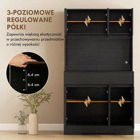 HOMCOM Szafka kuchenna z blatem, 6 drzwi, wysoka szafka z półkami, czarna | Aosom PL