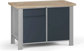 Stół warsztatowy G7, blat bukowy, 1200 x 685 x 840 mm, 2x szafka, 1x szuflada, grafitowy