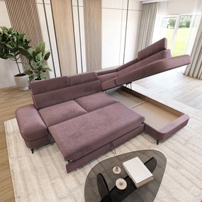 Masseno Narożnik AVISE z funkcją spania i pojemnikiem na pościel Narozniki L, Rozkładana sofa - Wrzosowy, MONOLITH 62