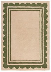 Zielono-naturalny wełniany dywan tkany ręcznie 160x230 cm Lois Scallop – Flair Rugs