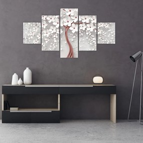 Obraz - Obraz białego drzewa z kwiatami, rosegold (125x70 cm)