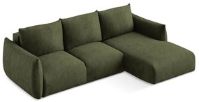 Zielony rozkładany narożnik z tkaniny szenilowej (prawostronny/z szezlongiem) Leila – Makamii