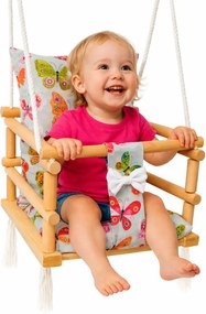 Szara huśtawka kubełkowa dla dzieci w motylki E0-G78