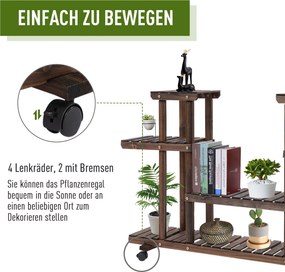 Outsunny Regał na Rośliny Drewniany Czteropoziomowy Kwietnik Karbonizowane Drewno Stojak na Kwiaty do Ogrodu | Aosom PL