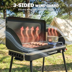 Outsunny Przenośny grill gazowy 2 palniki 5,9 kW 2-w-1 grill stołowy z pieczeniem składane nogi ruszt osłona przeciwwiatrowa pokrywa zamknięcie | Aosom PL