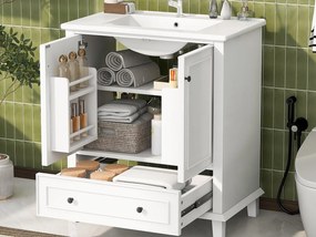 Meble łazienkowe na nogach - z ceramiczną umywalką - 2 drzwi i 1 szuflada - Biały (bateria nie jest dołączona)