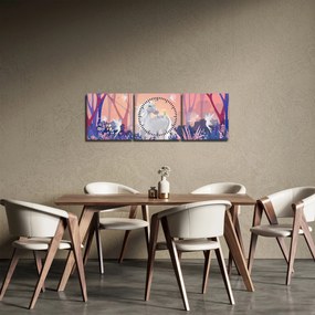 Obraz - Jednorożec w magicznym lesie (z zegarem) (90x30 cm)