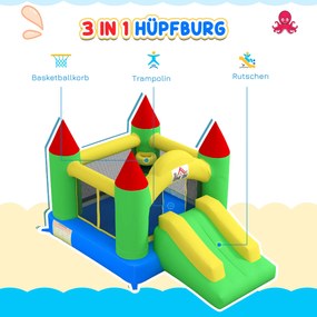 HOMCOM Zamek Skaczący z Zjeżdżalnią i Siatką Bezpieczeństwa, do 100 kg, 3-10 lat, 300x180x160cm