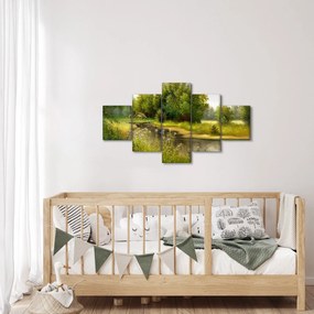 Obraz - Rzeka przy lesie, obraz olejny (125x70 cm)