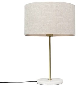 Lampa stołowa mosiądz klosz jasnoszary 35cm - Kaso Nowoczesny Oswietlenie wewnetrzne