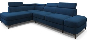 Masseno Narożnik AVISE z funkcją spania i pojemnikiem na pościel Narozniki L, Rozkładana sofa - Niebieski, MATT VELVET 79