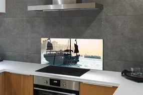 Szkło do Kuchni na Ścianę Statek u Wybrzeży Miasta