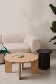 Czarny okrągły stolik z blatem w dekorze dębu ø 75 cm Kuvu – noo.ma