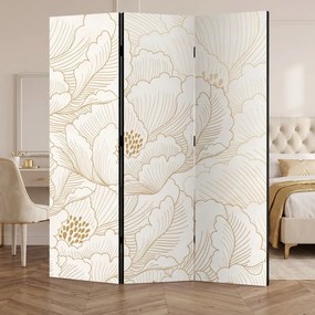 Parawan pokojowy 3-częściowy 135x172 Jednostronny dekoracyjny glamour Kremowy Złote Piwonie Premium