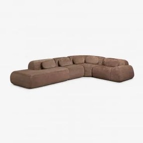 Sofa Modułowy Narożny 4-częściowy Z Lewym Szezlongiem Z Tkaniny Chenilla, Pakowany Próżniowo Mérida Szenila Karmelowy Brąz - Sklum