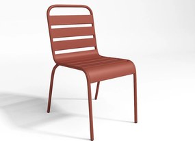 Metalowa jadalnia ogrodowa - stół dł.160 cm z 2 sztaplowanymi fotelami i 4 sztaplowanymi krzesłami - Terakota - MIRMANDE