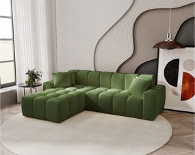 Emporius Napoli narożnik do salonu - gruba pianka, miękki narożnik w nowoczesnym stylu - lewostronny, tkanina aksamitna, zielony (Komodo 61)