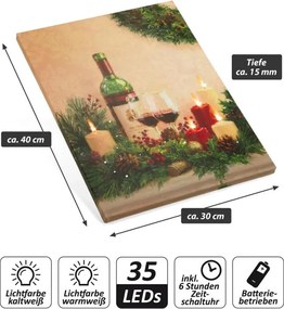 Podświetlany obraz -  świece z winem, 5 LED, 30 x 40 cm