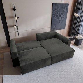 Masseno Narożnik FIANO z funkcją spania i pojemnikiem na pościel Narozniki L, Rozkładana sofa - Czarny, MONOLITH 95