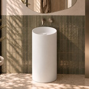 Umywalka z konglomeratu wolnostojąca okrągła biała matowa 87 x 44 cm KALMI WHITE MATT bez otworu na baterię