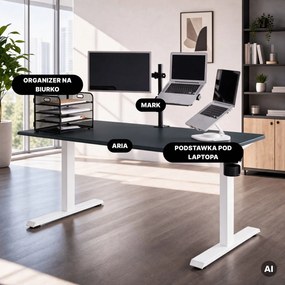 Biurko elektryczne z regulacją wysokości ergonomiczne biało-antracytowe,1600x800 mm: ARIA