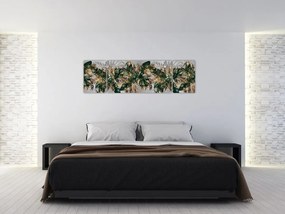 Obraz - Złoto - zielone tropikalne liście (170x50 cm)