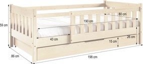 Łóżko dziecięce ELSA 80x190 cm Szuflada w Zestawie Naturalne Trwałe Drewno Sosna