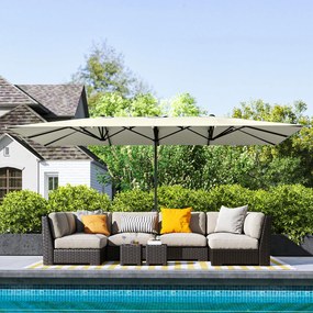 Outsunny Podwójny parasol, 451 x 264 cm Parasol z systemem korbkowym, 12 metalowych żeber, maszt z aluminium, Kremowy