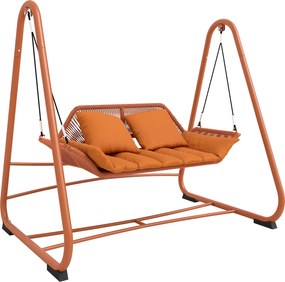 Outsunny Huśtawka ogrodowa, huśtawka z poduszkami, z ramą, do ogrodu, na balkon, 174 x 120 x 162 cm, metal, terakota | Aosom PL