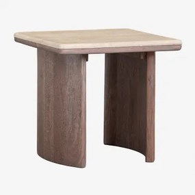 Stolik Pomocniczy Z Trawertynu I Drewna Akacjowego Casilda Travertine & 40 X 40 X 40 Cm - Sklum