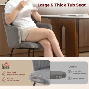 HOMCOM Krzesło do jadalni, pokrycie aksamitne, kształt muszli, nogi metalowe, podkładki pod stopy, szare