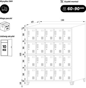 Szafa skrytkowa socjalna BHP szara / dąb sonoma, 1360x1720x450 mm: ROBERT Eco Design