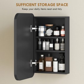 HOMCOM Szafka łazienkowa z lustrem, wisząca szafka z regulowaną półką, 40 x 10 x 60 cm, czarna | Aosom PL