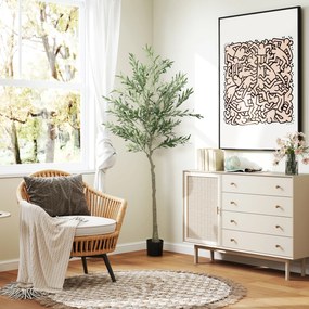 HOMCOM Sztuczna Roślina, Sztuczne Drzewo Oliwne, 180 cm, 900 Liści, 40 Owoców, Stabilna Doniczka, Dekoracyjna Roślina, Zielona