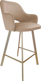 Hoker Milano krzesło barowe tkanina Welur podstawa metalowa : Kolor nogi - Złota profil, Kolor tkaniny - VELVET - MG06, Typ siedziska - Siedzisko stałe