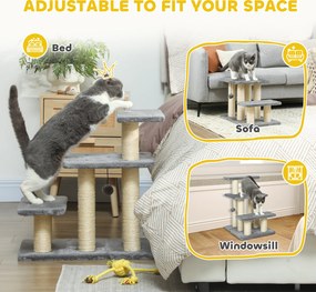 PawHut Schodki dla psa 3-stopniowe 54 cm wysokości, schodki dla małych psów i kotów z sizalowymi słupkami, piłeczka do zabawy